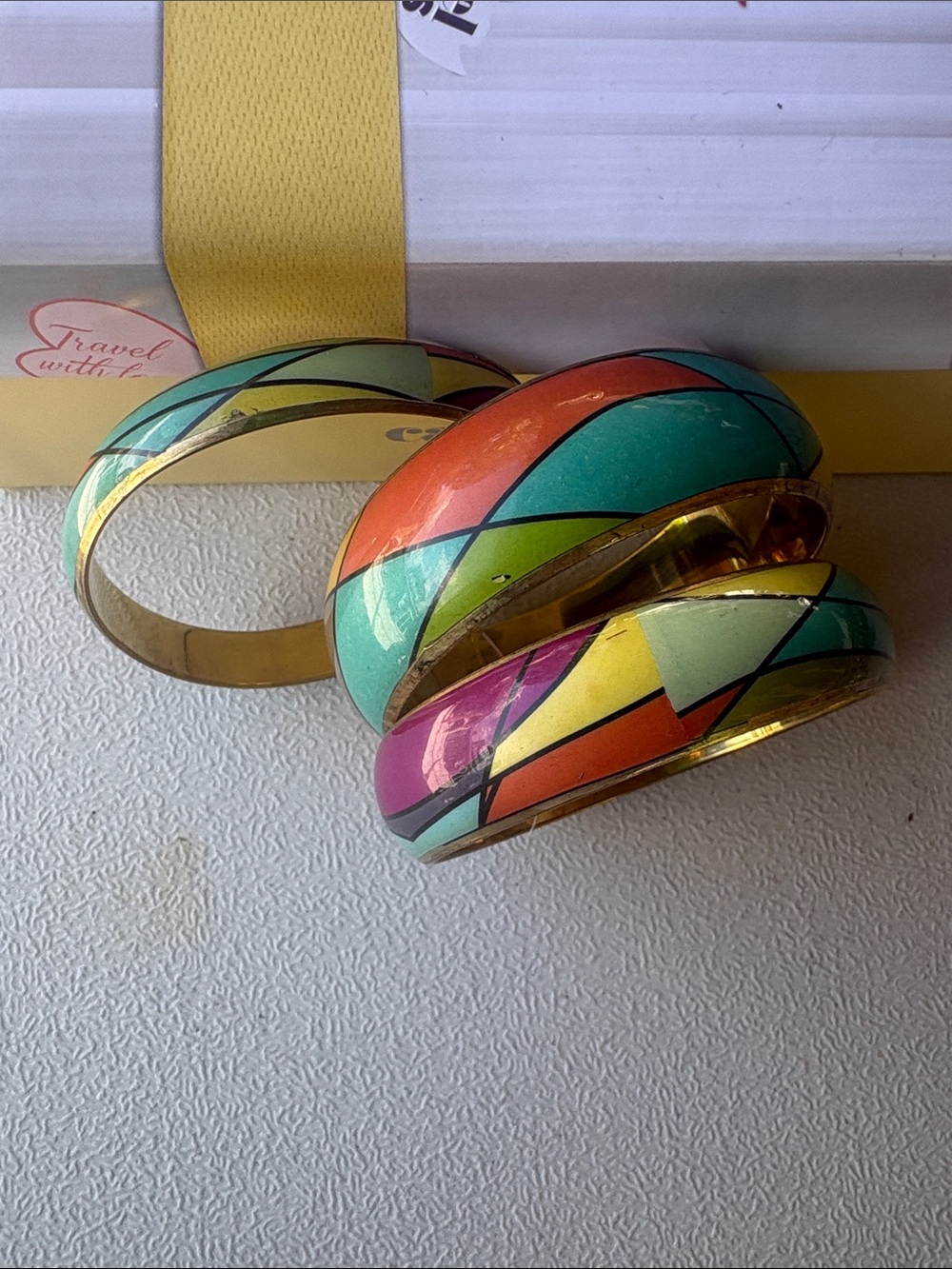 Multicolor Enamel Bangle Bracelet Set - Vibrant Geometric Design